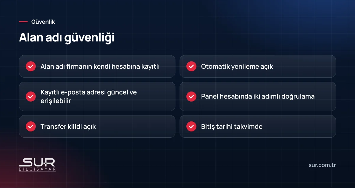 Alan adı yenileme ve güvenliği için kontrol listesi