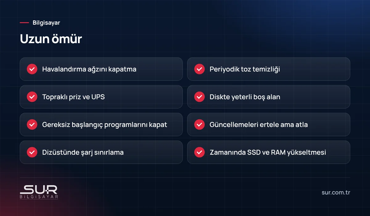 Bilgisayarı uzun ömürlü kullanmak için alışkanlıklar