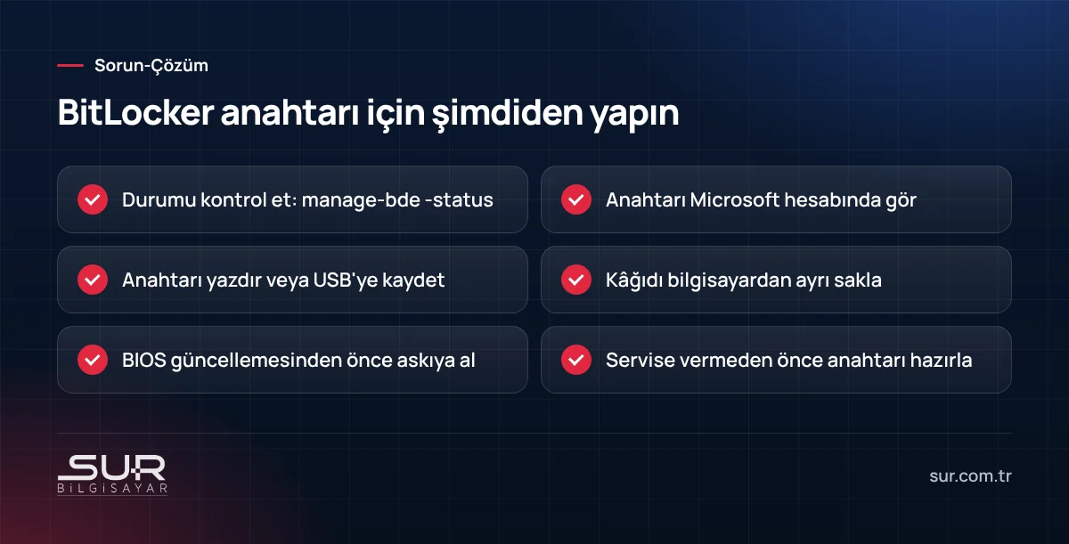 BitLocker kurtarma anahtarını kaybetmemek için yapılacaklar kontrol listesi
