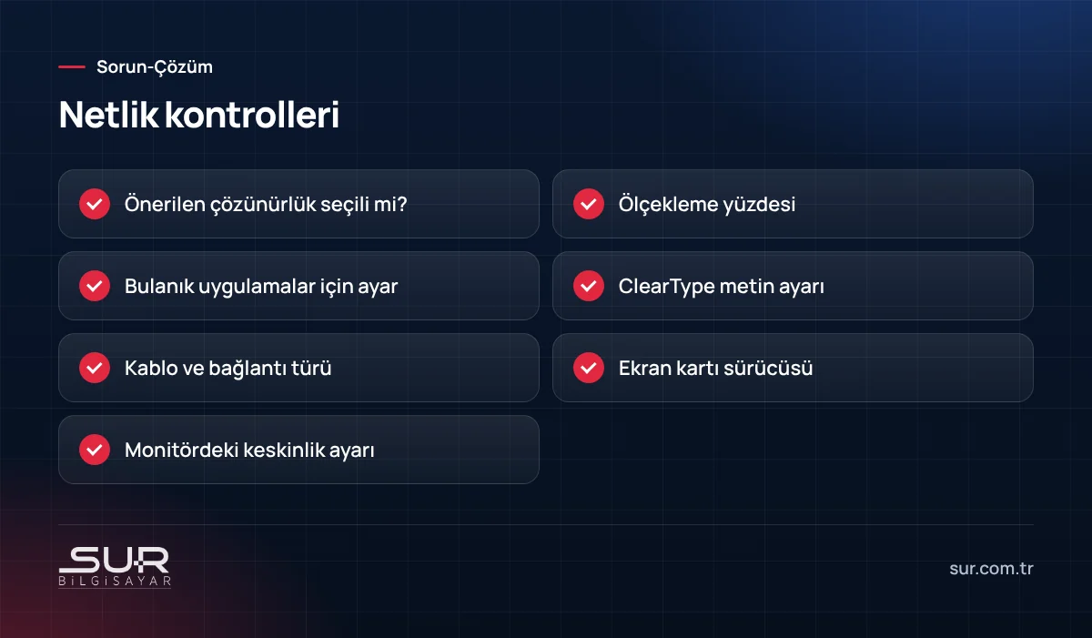 Bulanık ekran sorunu kontrol listesi