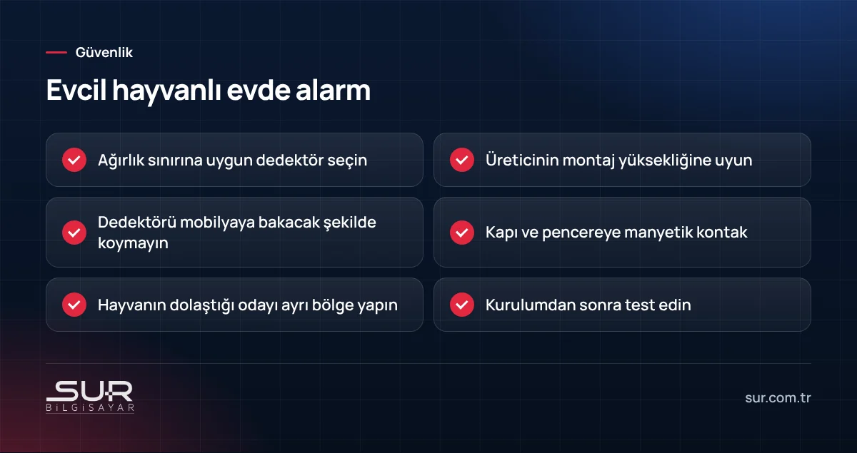 Evcil hayvanı olan evlerde alarm kurulumu için kontrol listesi