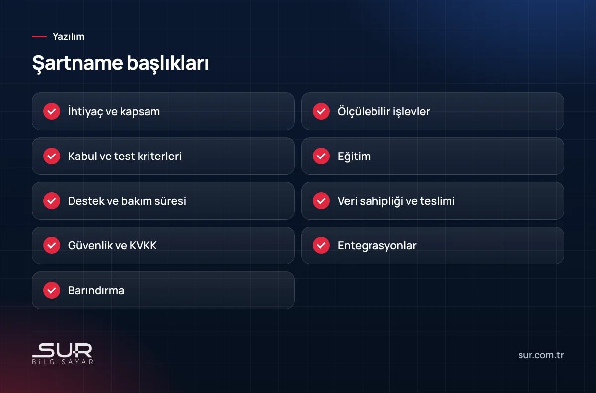 Kamu yazılım alımında teknik şartname başlıkları