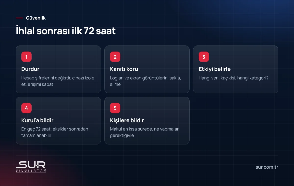 KVKK kişisel veri ihlali sonrası ilk 72 saatte yapılacaklar
