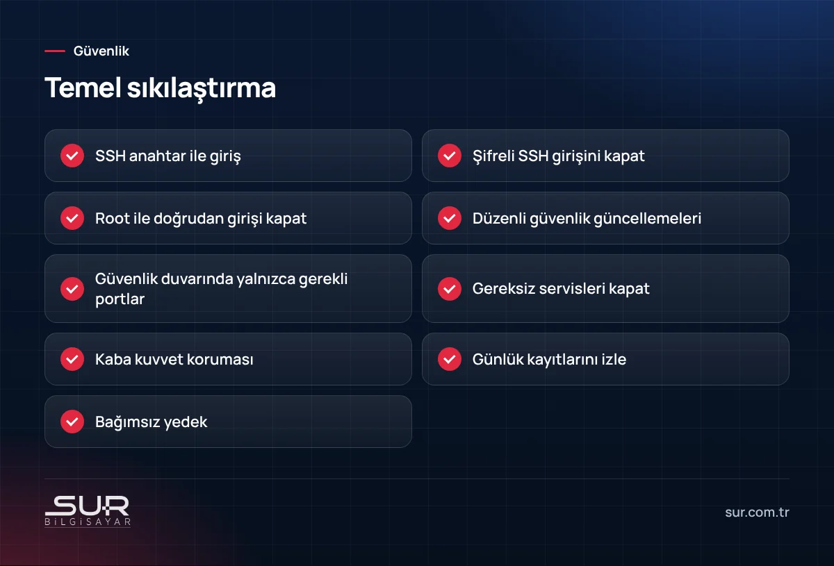 Linux sunucu güvenliği kontrol listesi