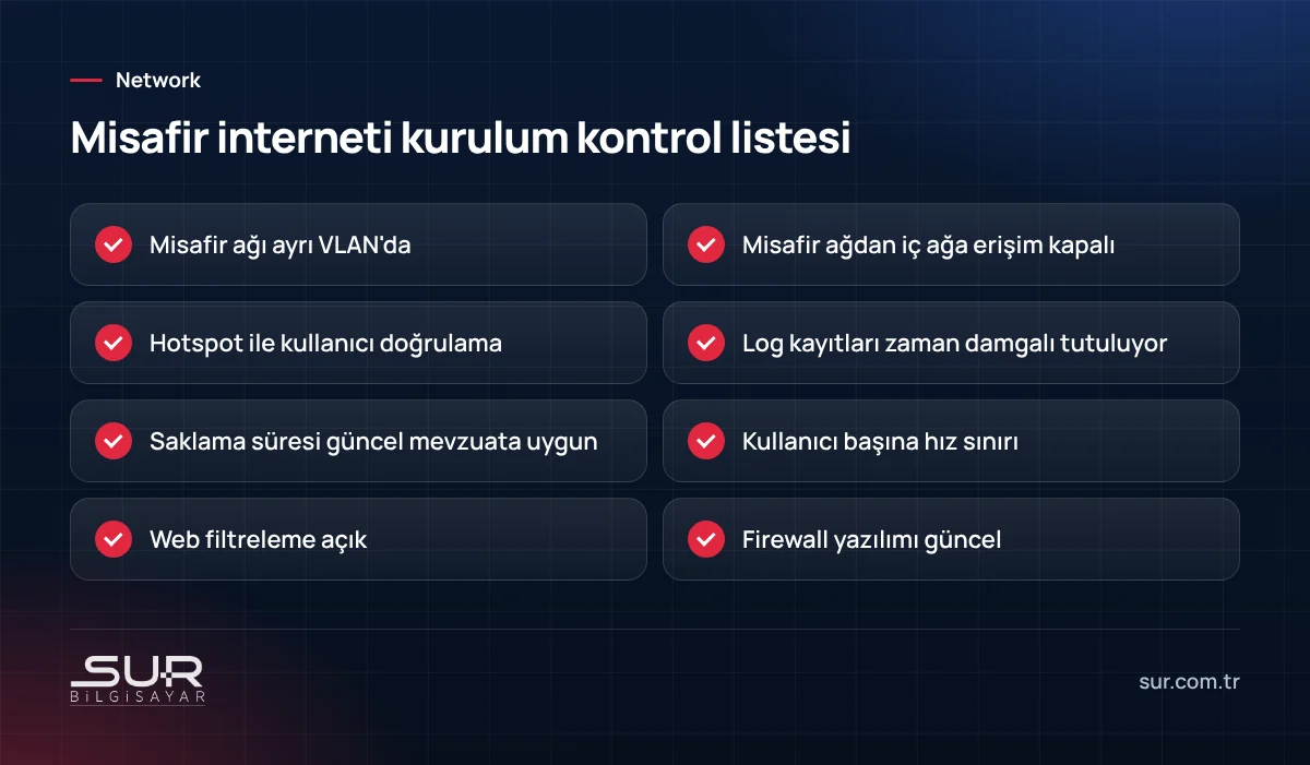 Kafe, otel ve yurtlar için misafir internet ağı kurulumunda kontrol edilmesi gereken maddeler listesi