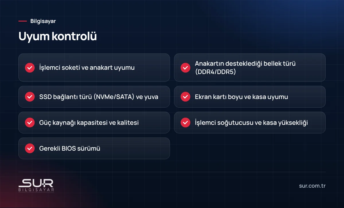 Masaüstü bilgisayar toplarken parça uyumu kontrol listesi