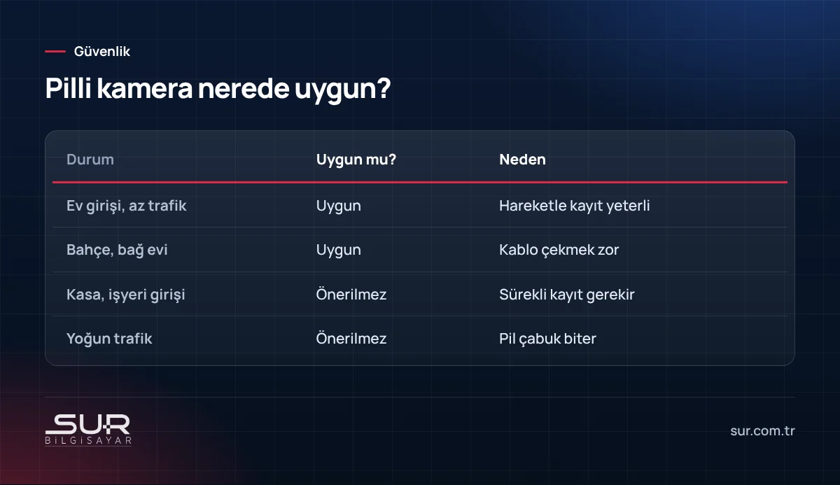 Pilli kablosuz kameraların uygun ve uygun olmayan kullanım alanları