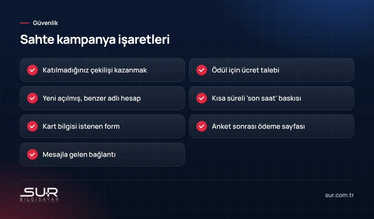 Sahte çekiliş ve hediye kampanyası işaretleri