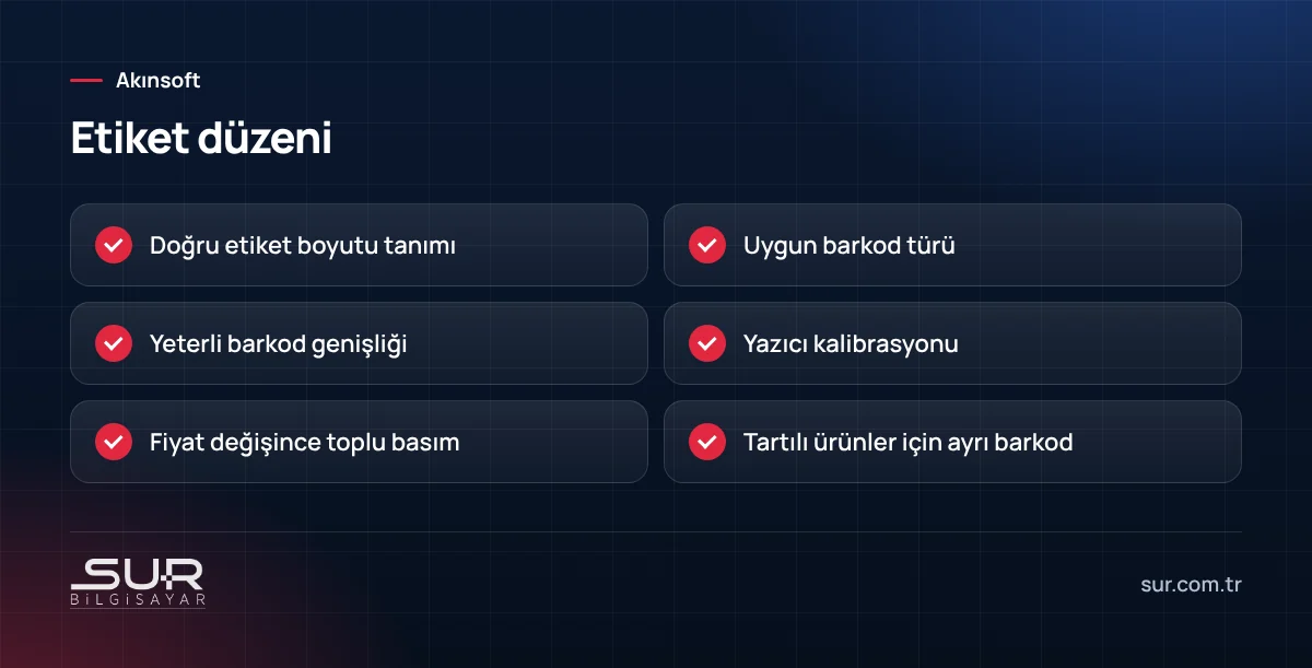 Barkod ve raf etiketi basımı kontrol listesi