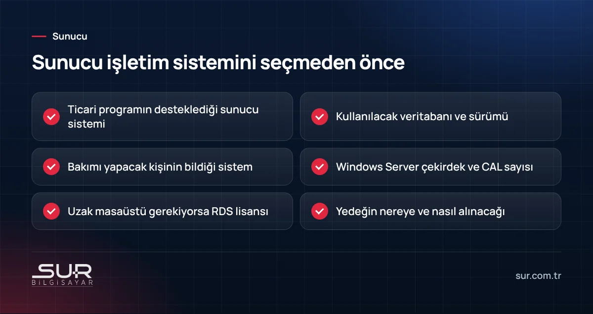Windows Server veya Linux sunucu seçmeden önce kontrol edilecek maddeler listesi