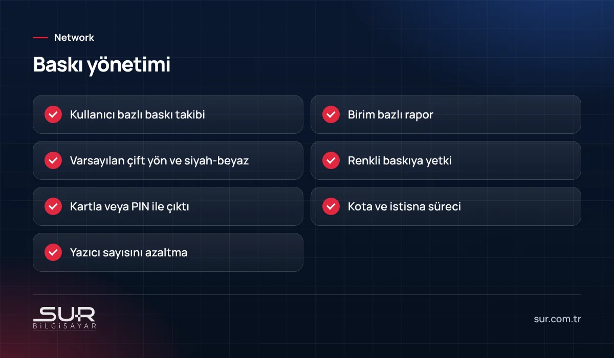 Yazıcı ve fotokopi baskı yönetimi kontrol listesi