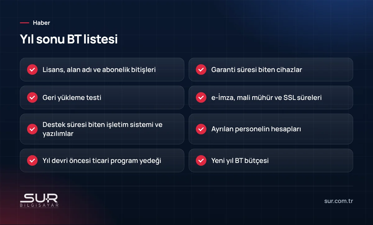 Yıl sonu öncesi işletmeler için BT kontrol listesi