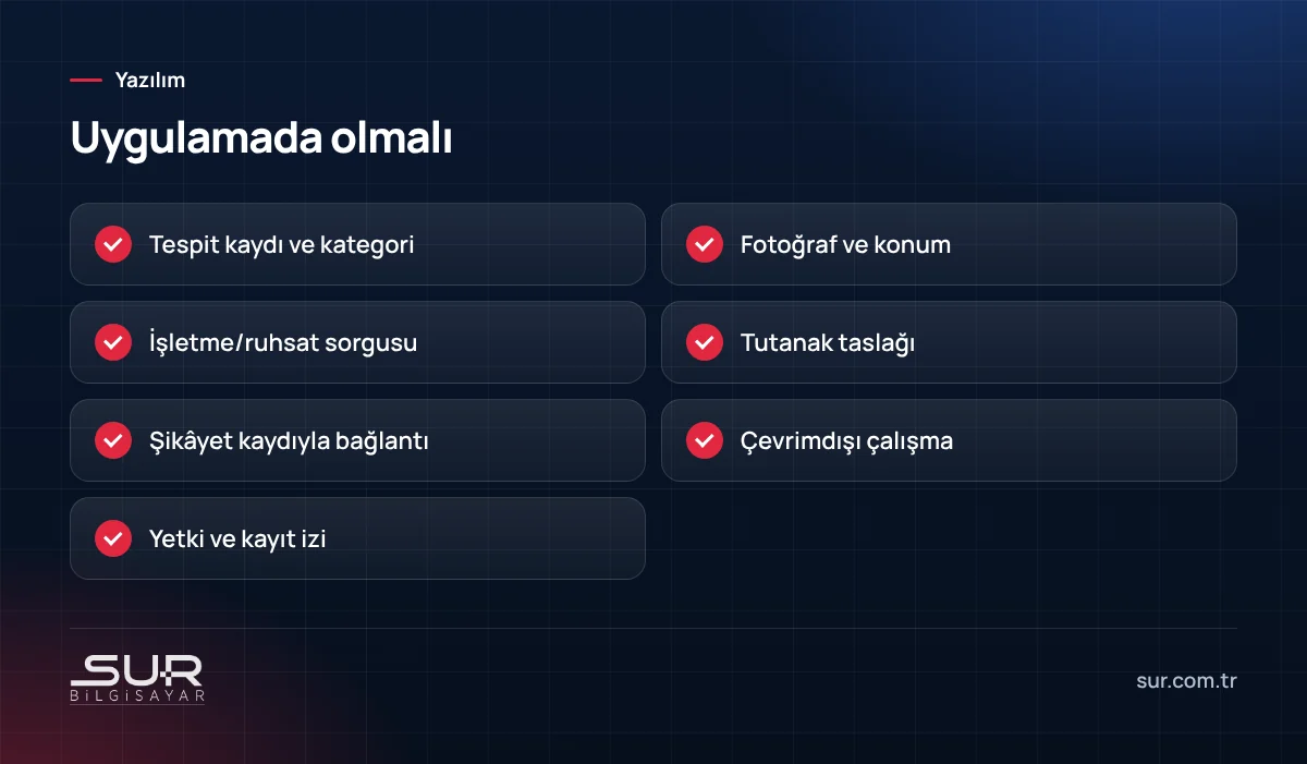 Zabıta mobil uygulamasında bulunması gerekenler