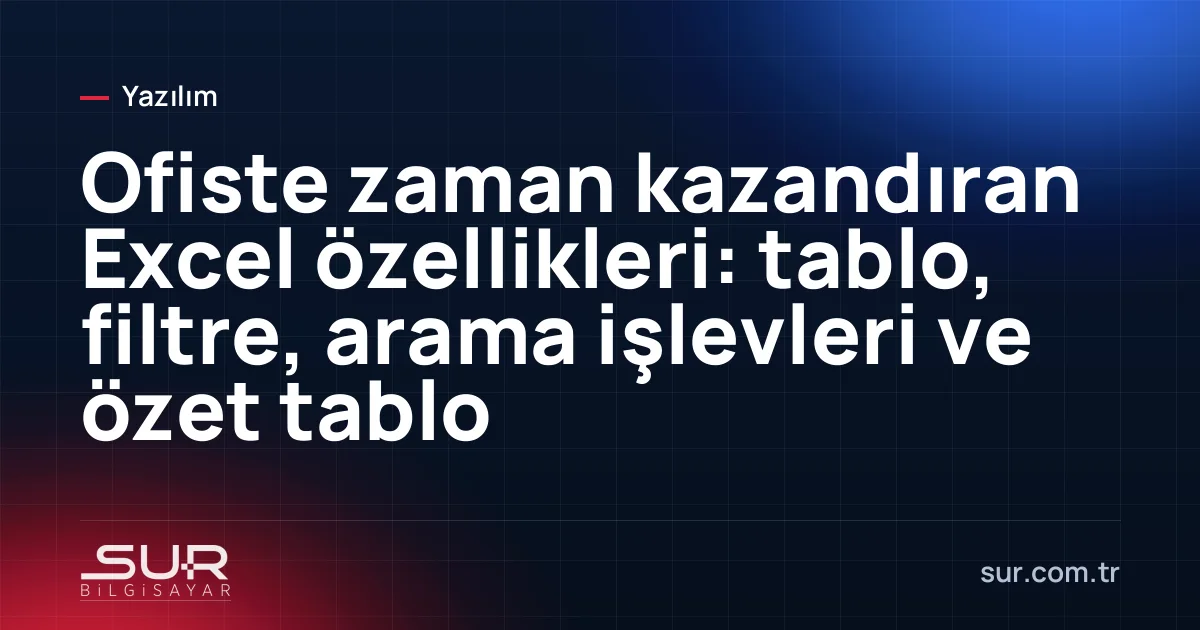 Excel'de özet tablo ve filtre uygulanmış veri listesi
