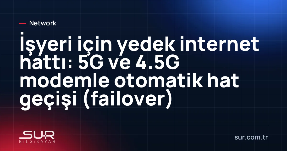 Ofis kabininde fiber modem yanında 5G yedek internet modemi ve firewall