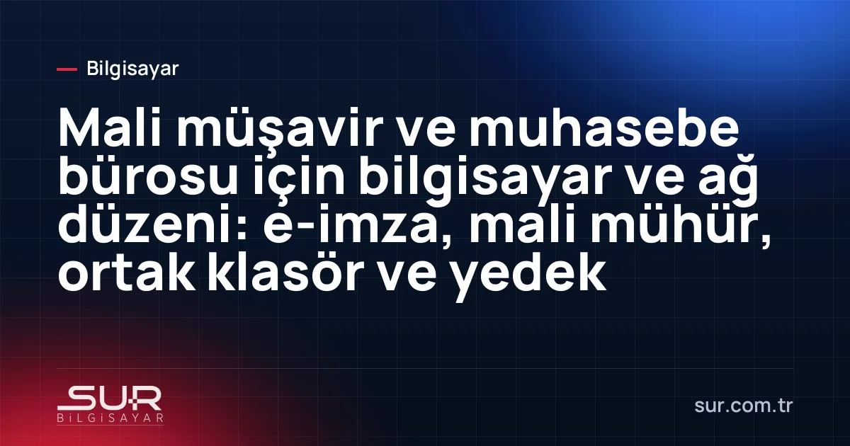 Muhasebe bürosunda çift monitörlü bilgisayarlar, e-imza cihazı ve belge tarayıcı