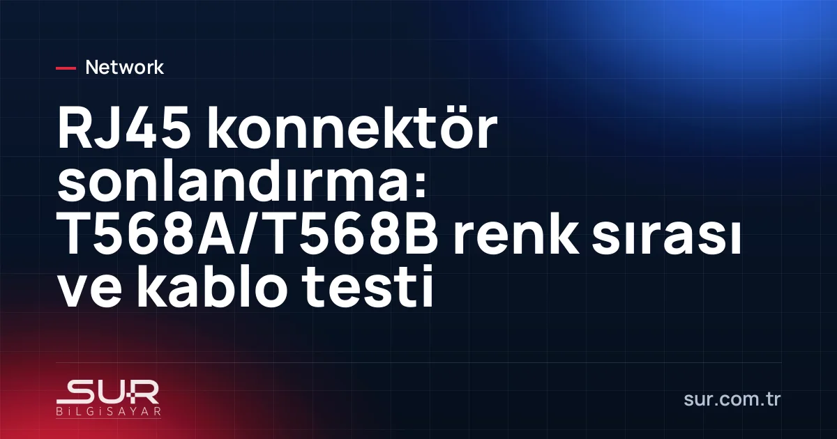 Pense ile RJ45 konnektöre takılan ağ kablosu ve renk sırası