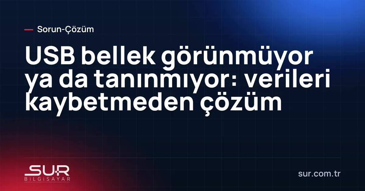 Laptopun USB portuna takılı flash bellek ve ekranda tanınmayan aygıt uyarısı